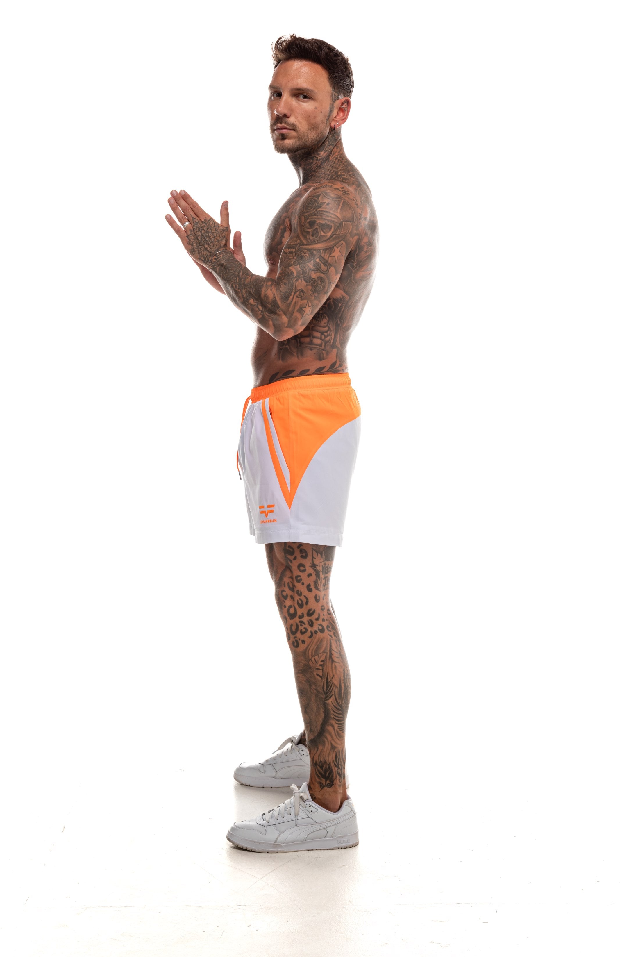 GymFreak Mens Neon Pro Shorts - Neon Orange - 3.5 inch