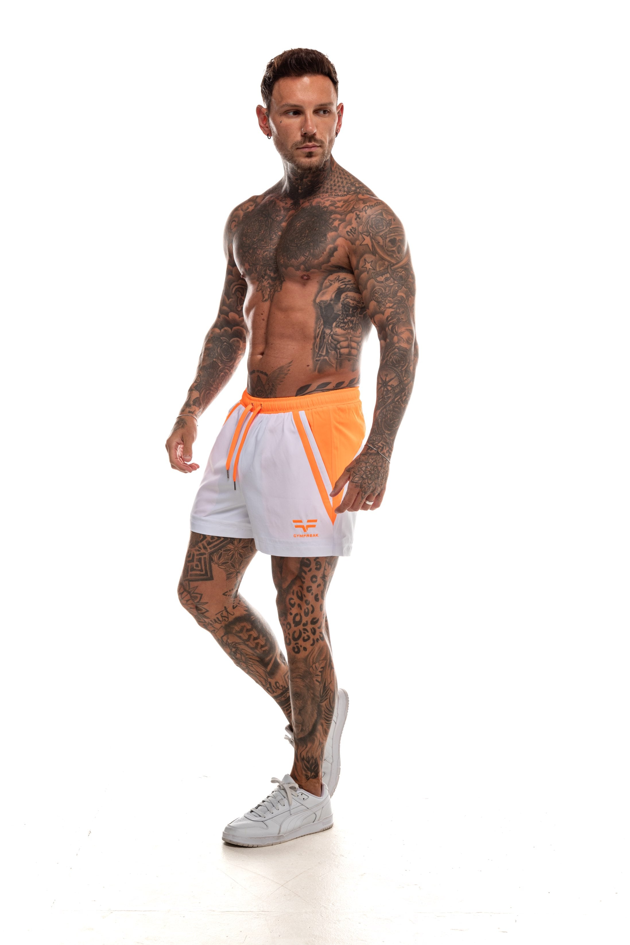 GymFreak Mens Neon Pro Shorts - Neon Orange - 3.5 inch