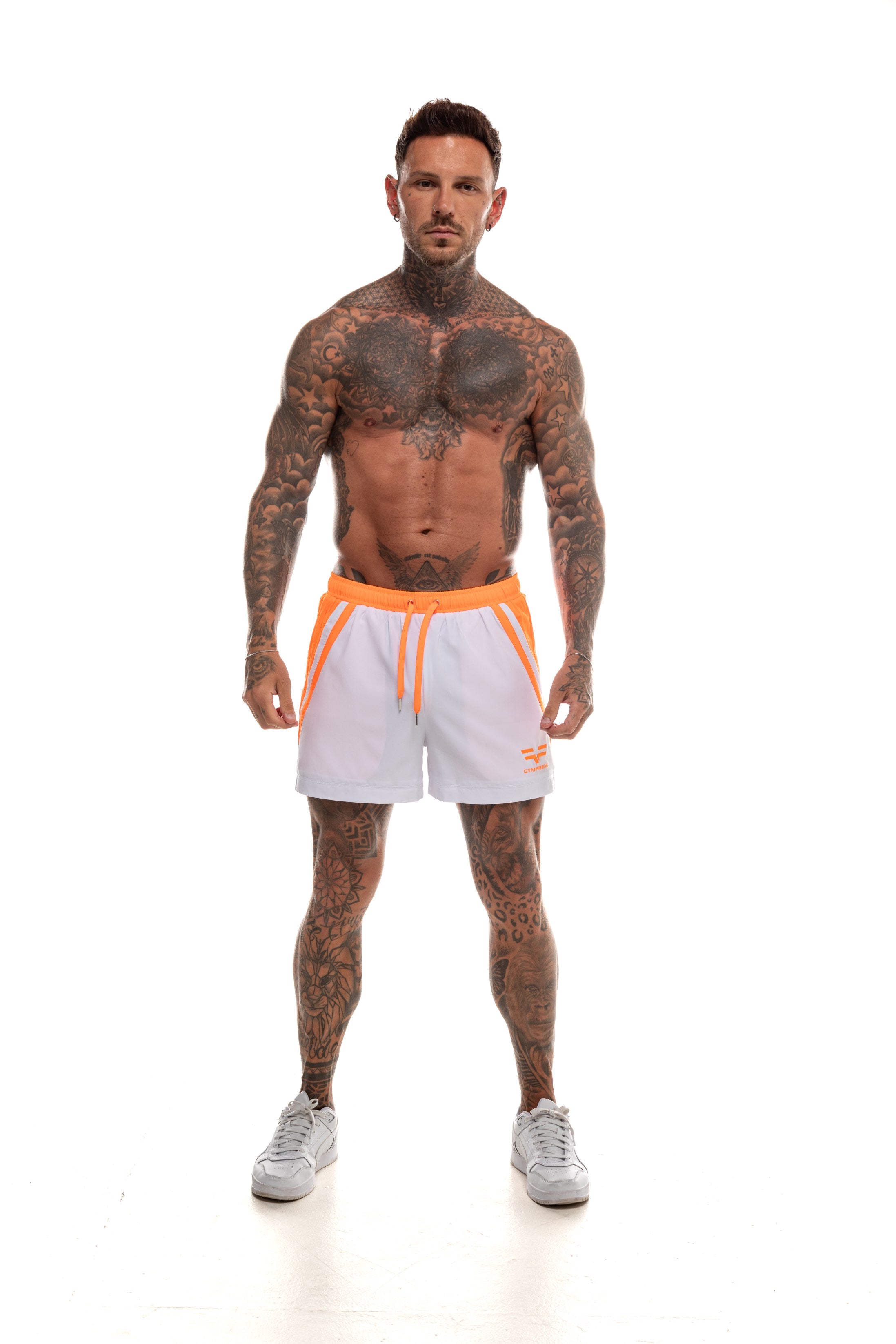 GymFreak Mens Neon Pro Shorts - Neon Orange - 3.5 inch