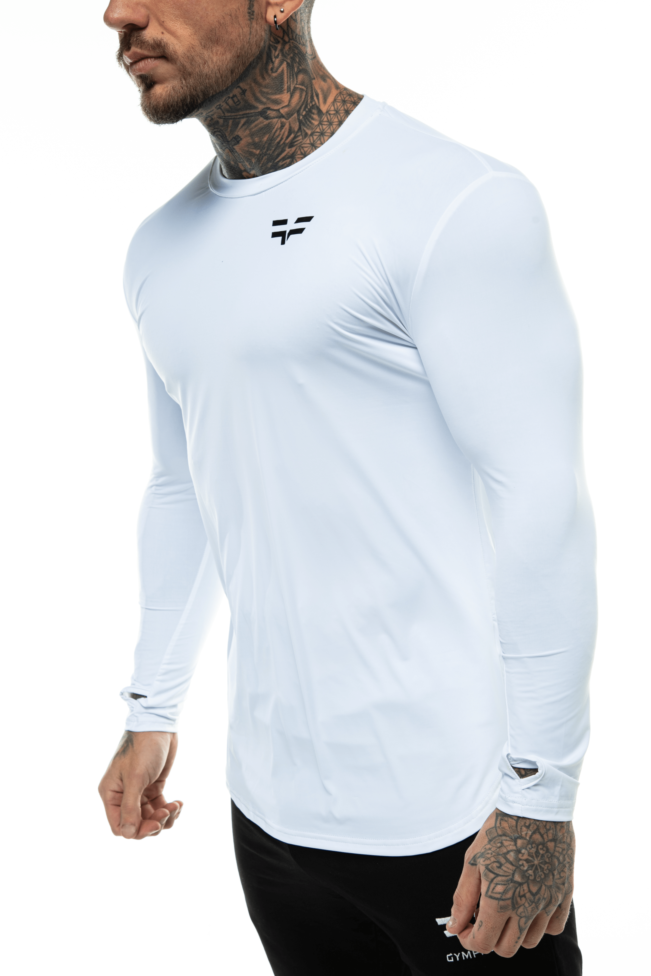 GymFreak Mens Long Sleeve Active T-shirt - White
